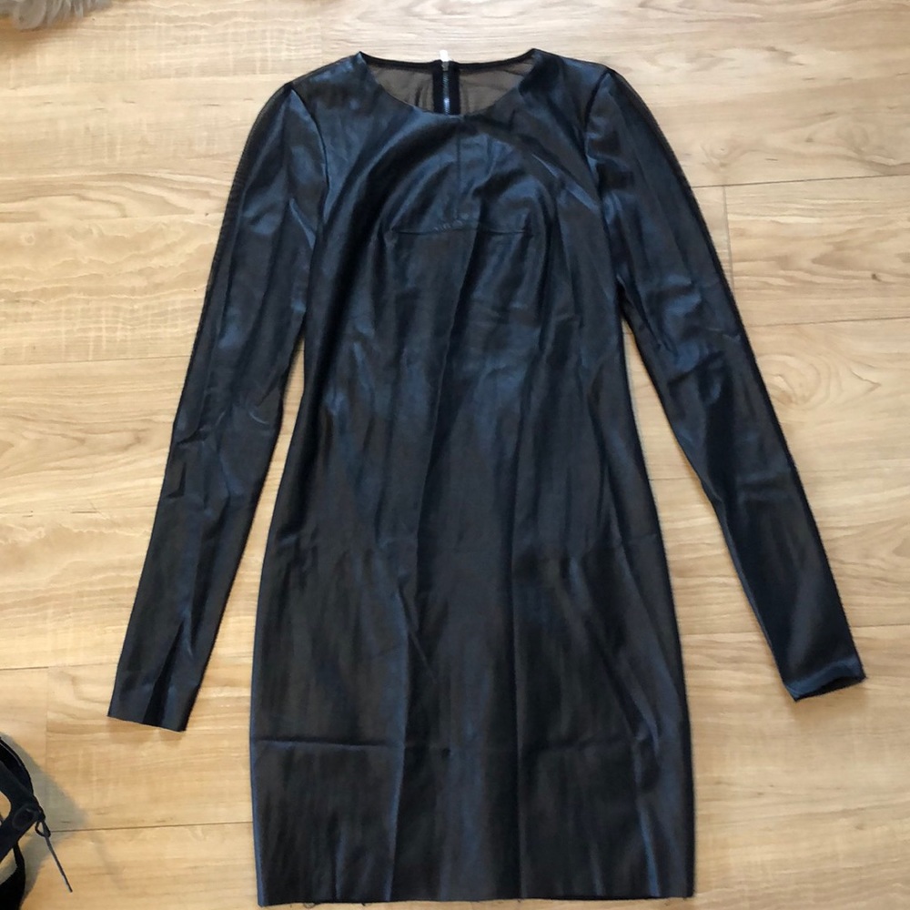 Leather and mesh BCBGMAXAZRIA mini dress